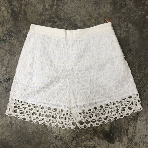 Escada White Shorts Eyelet Lace High Waisted L